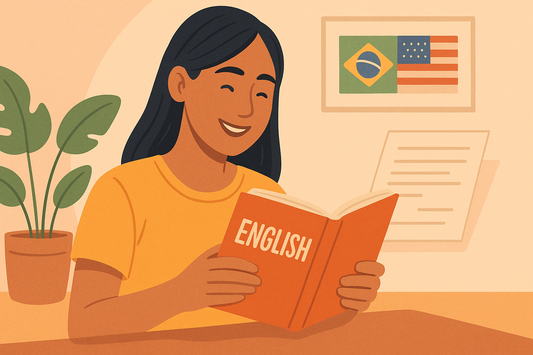 menina lendo livro de ingles